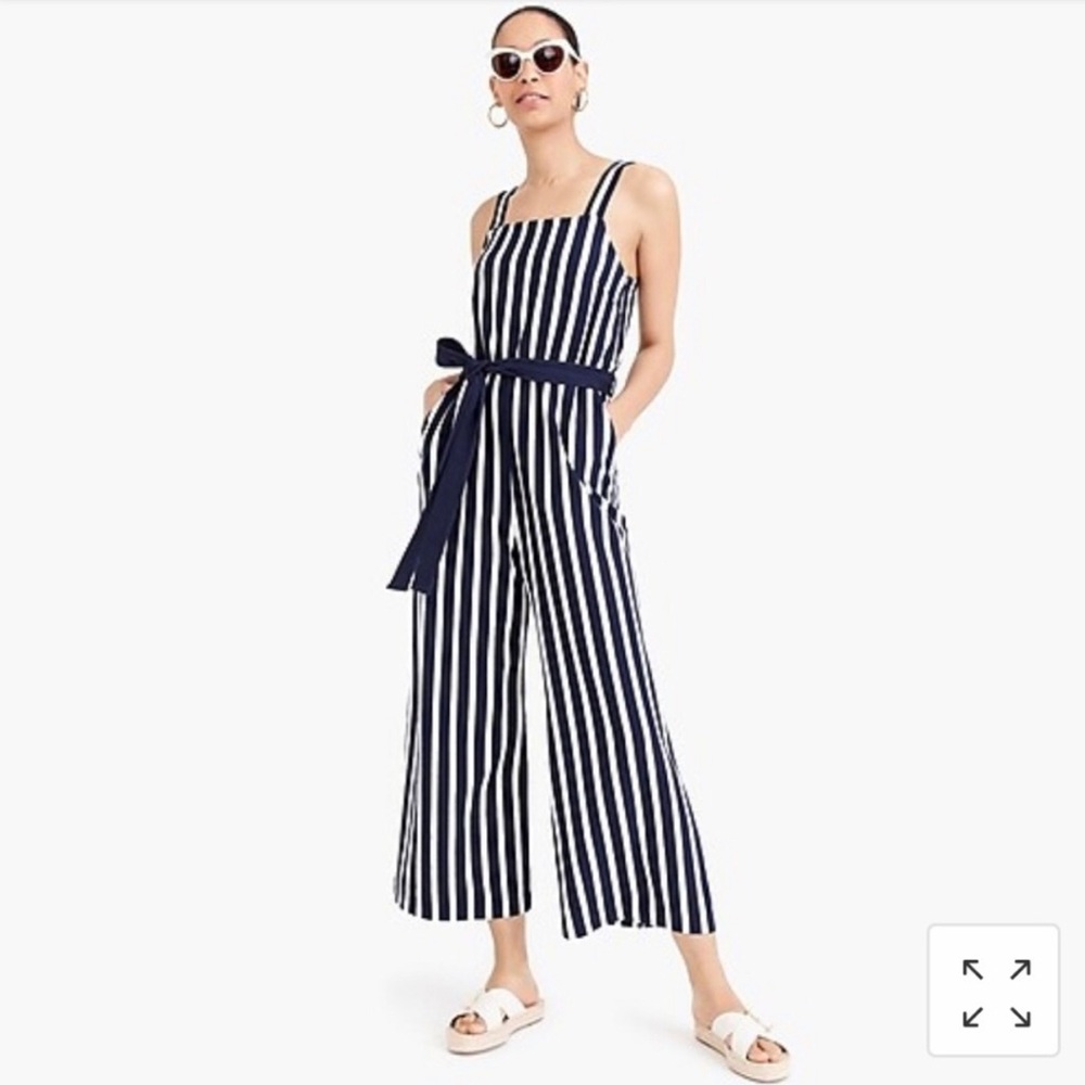 Knit tie-waist striped jumpsuit